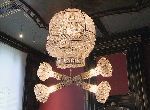 A skull and crossbones chandelier in the Escher Museum in Den Haag, Holland