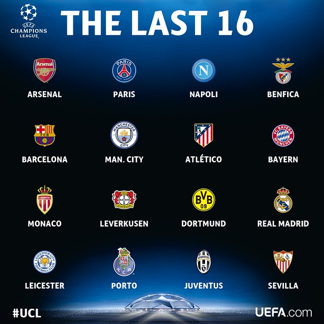 Los 16 equipos que pasan a Octavos de Final de la Champions League