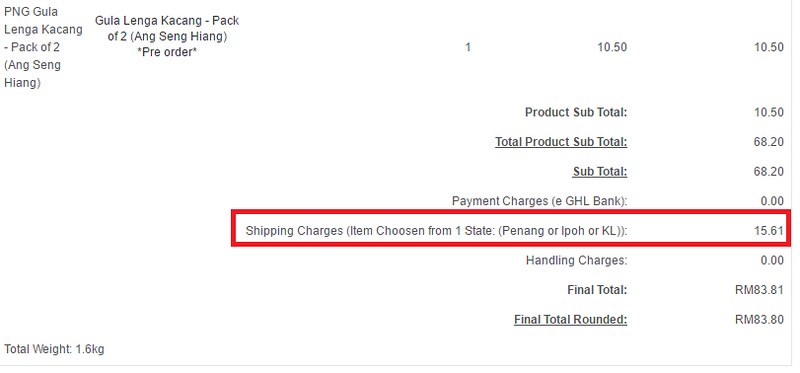 FoodConnection shipping fees