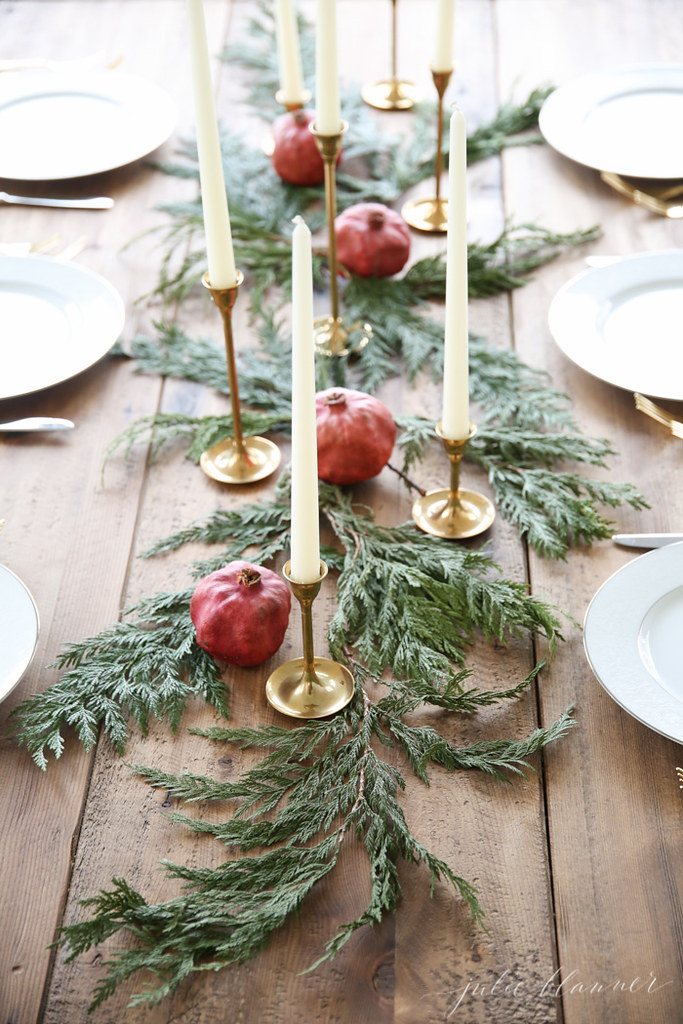 Rustic Holiday Greenery Candle Centerpiece for Simple Holiday Table Settings 