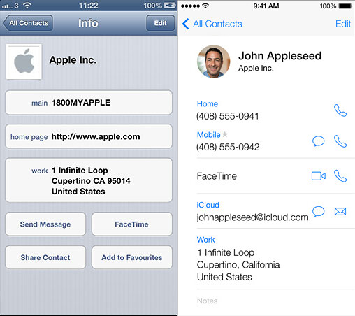 Contacts on iOS 6 and iOS 7