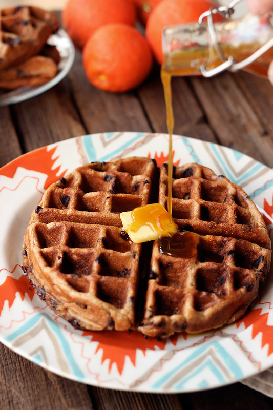 Spiced Orange Chocolate Chip Waffles (Gluten-free + Dairy-free) with Orange Spice Maple Syrup