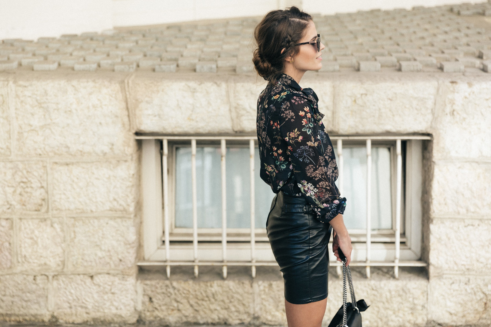 Jessie Chanes Seams for a desire - Buylevard Flowered Shirt Faux Leather Skirt Black Blazer-10