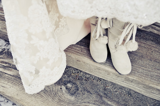 Wedding attire + winter boots.