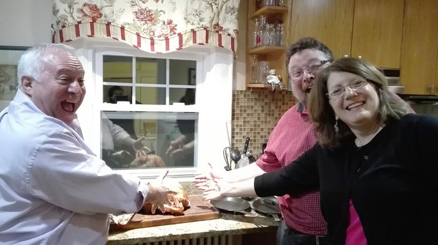 Ann Marie and Scott and their friend John are proud to introduce us to THE Thanksgiving tradition: the roasted turkey