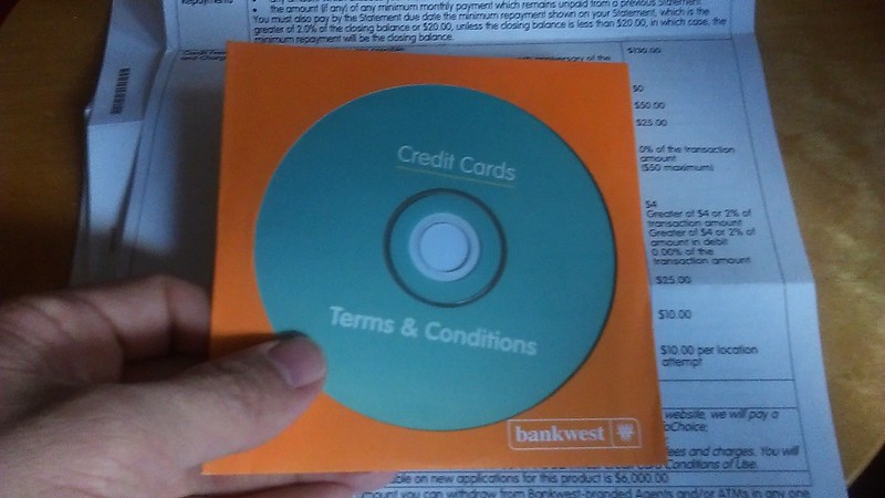 Bankwest credit card terms and conditions come on CD-ROM