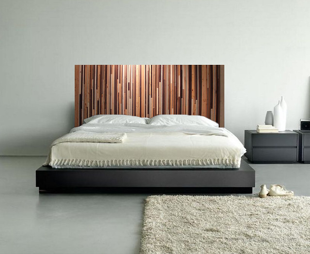 Natural Reclaimed Wood Headboard on Bed