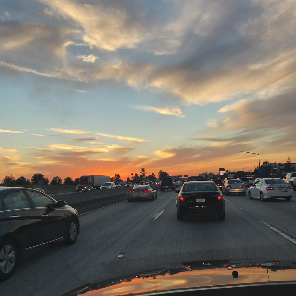 Pretty sunset over highway