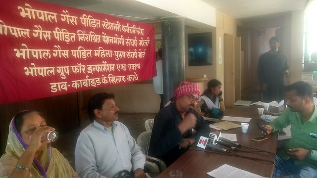 NGOs working for welfare of Bhopal gas victims &  survivors addressing a Press Conference in Bhopal.