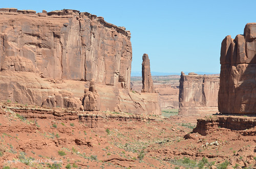 View down Park Avenue in the Courthouse Towers area, Arches National Park