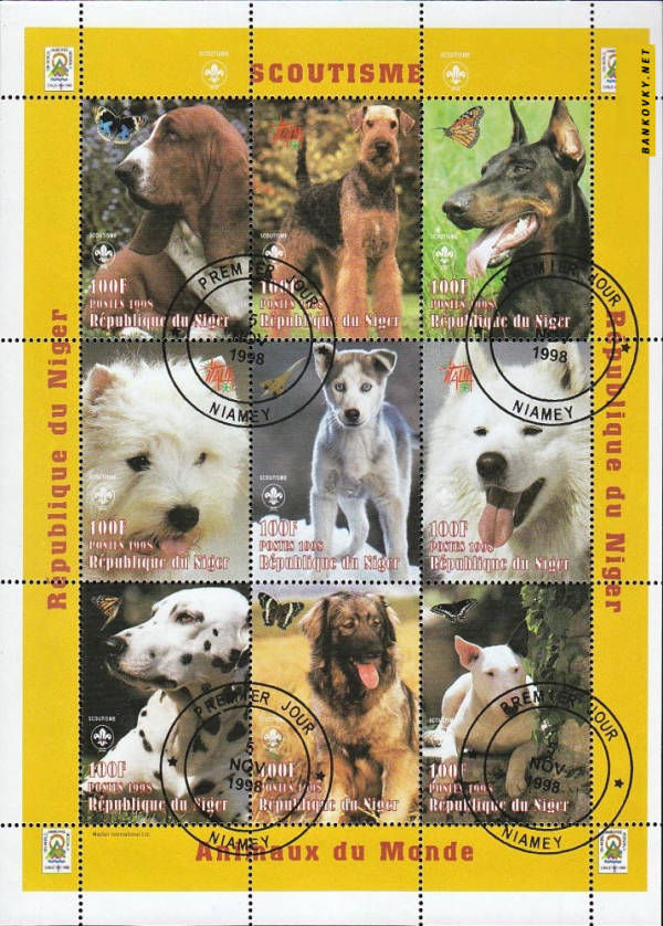 Známky Niger 1998 Zvieratá sveta - psy, razítkovaný blok