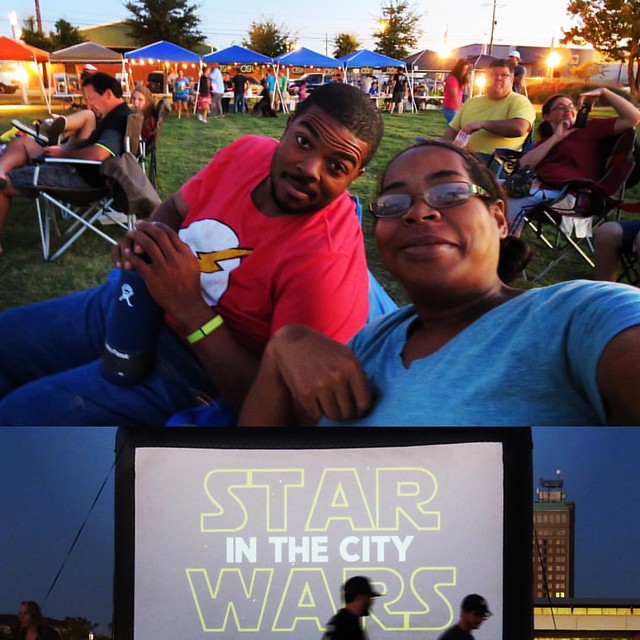 Date night with @fueledxrunning. We're watching Star Wars: The Force Awakens. There's always something great about watching a movie outdoors! #webeatfat #setx #beaumont #couples #marriedlife #married