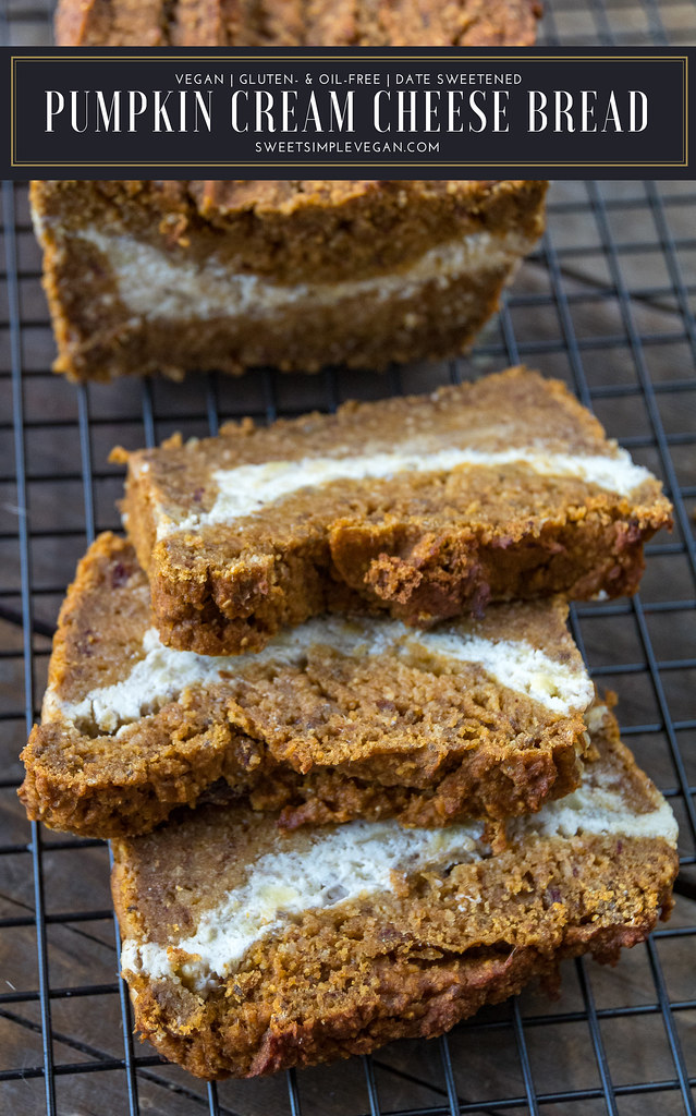 Date-Sweetened Pumpkin Cream Cheese Bread (oil-, gluten- & refined sugar-free) sweetsimplevegan.com