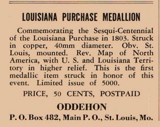 Numismatist, May 1953, p.559 Oddehon Louisiana Purchase medal