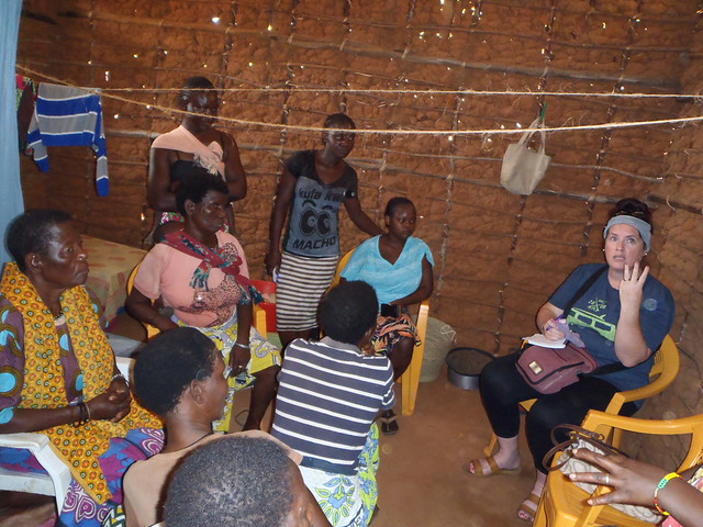 Carrie talking to some of the women who already have the reusable kits in Kilifi