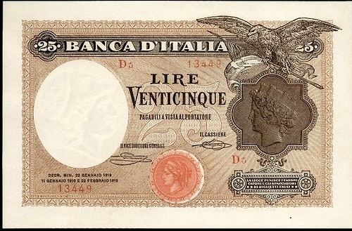 Lot 398 Italy 25 Lire 1919