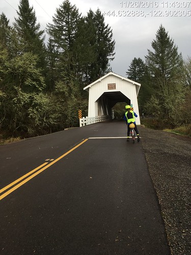 Michal at the Hoffman Covered Bridge (first control)