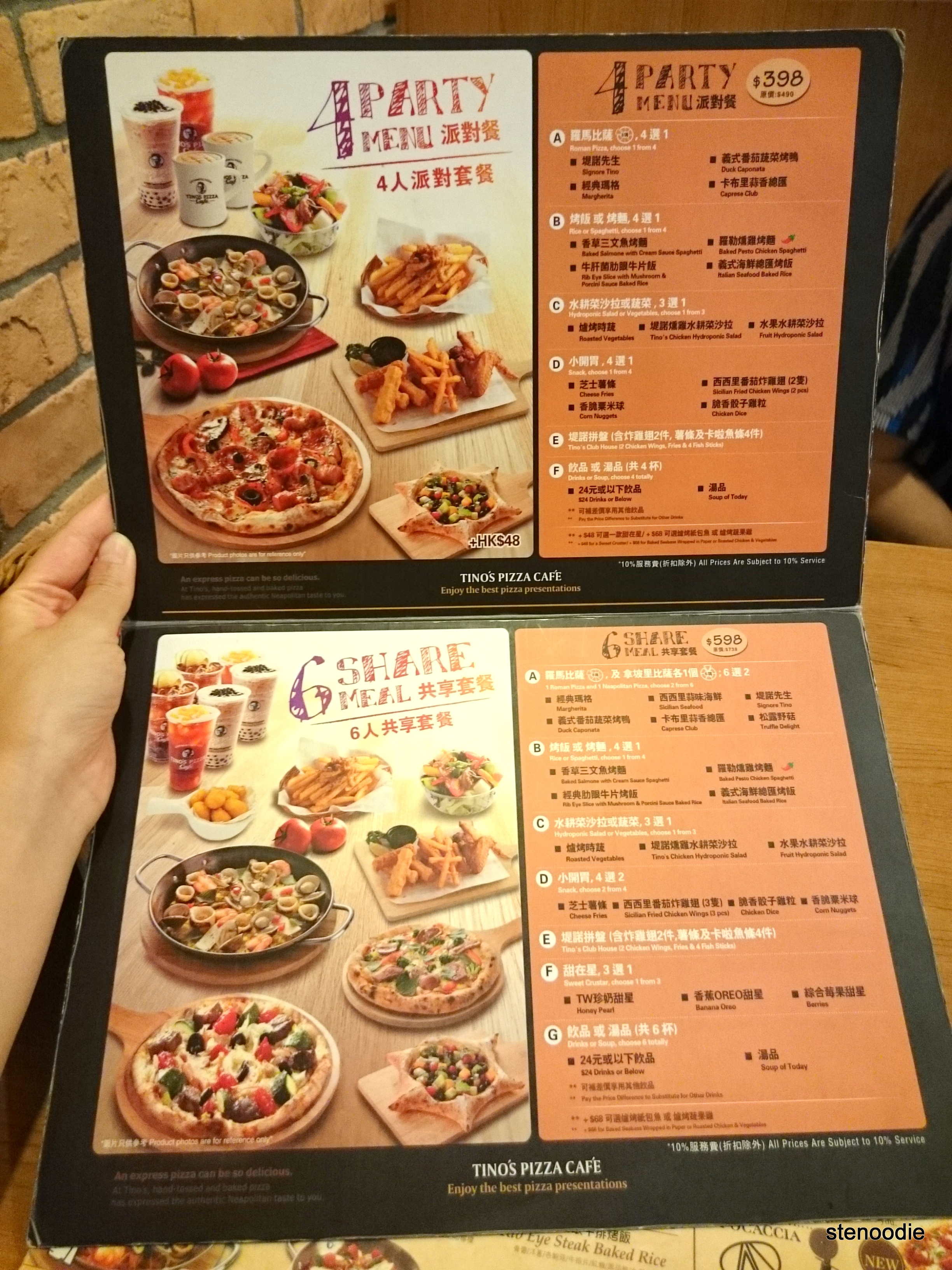 Tino's Pizza Café menu