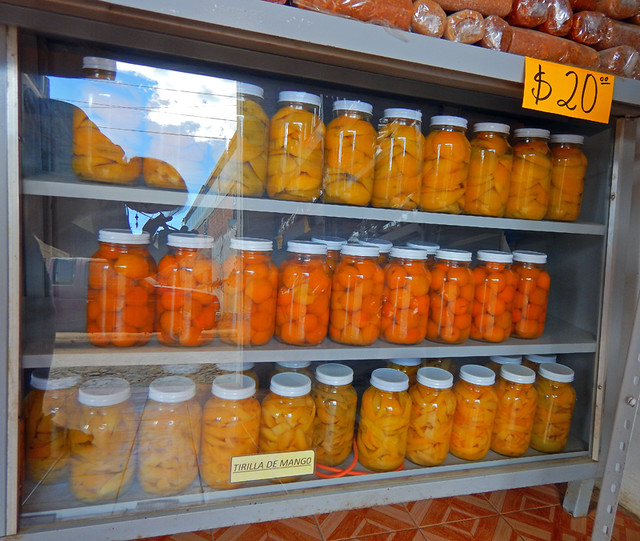 Canned fruits in a shop window in Talpa, one of Mexico's Pueblos Magicos in the Pacific high sierras