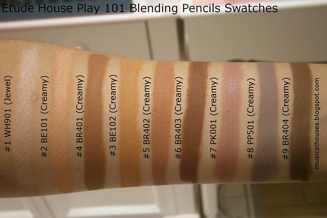 Etude House Play 101 Blending Pencil Swatches 1 to 9