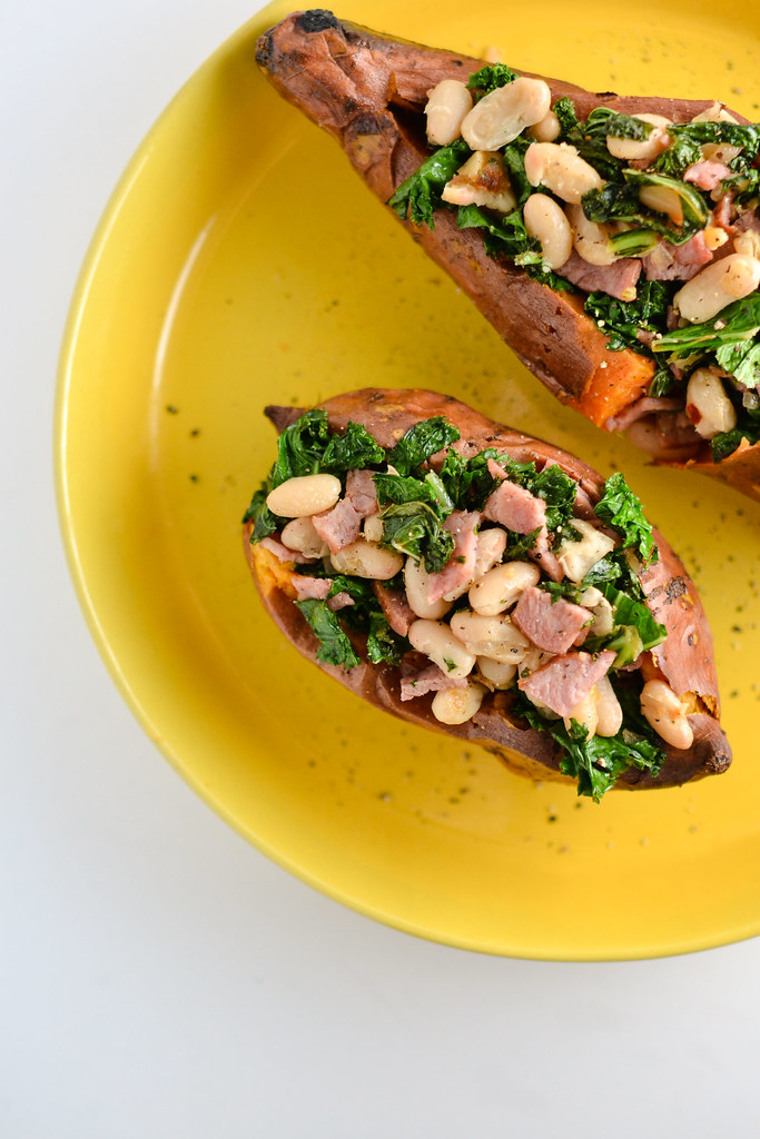 sweet potatoes stuffed with kale and beans | things i made today