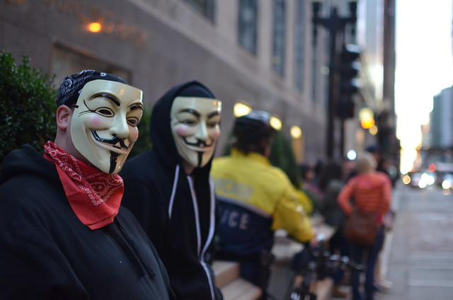 Occupy Chicago Protesters Wearing Guy Fawkes Masks