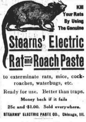 Ad: Stearns' Electric Rat and Roach Paste