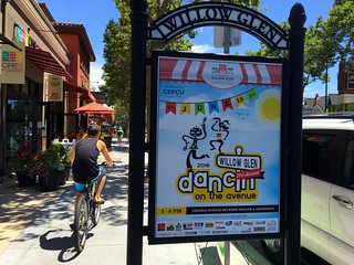 Biker on the sidewalk on Lincoln Avenue Willow Glen 11 June 2016