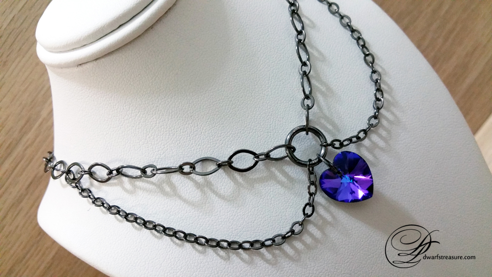 double strand multi layer chain necklace with purple pendant charm