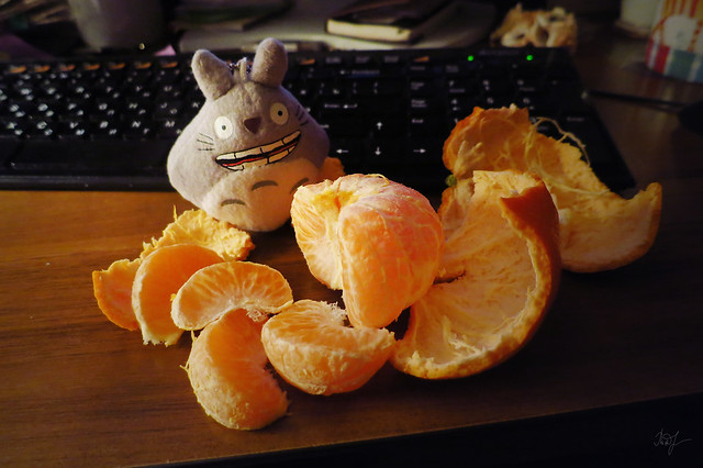 Day #128: totoro eats tangerines