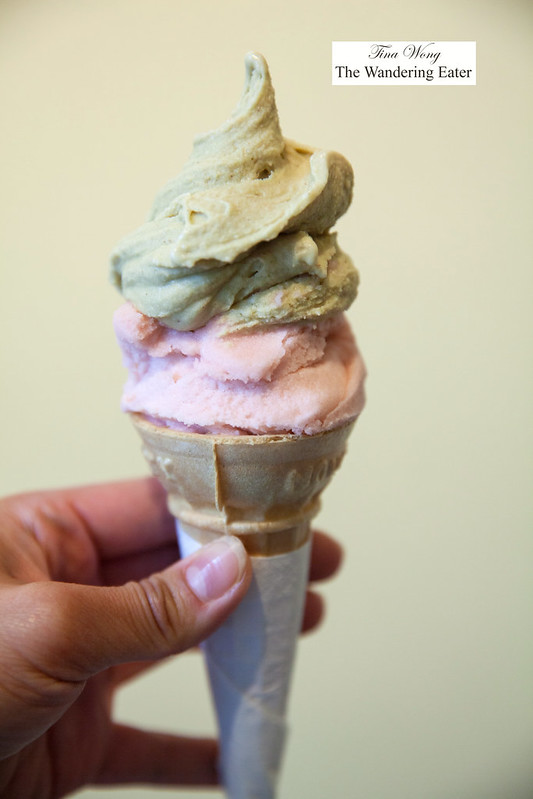 Pistachio gelato and rhubarb sorbet