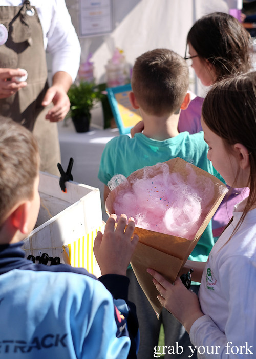 Bubblegum fairy floss with popping candy confetti by Fluffy Crunch at the Canterbury Foodies and Farmers Market, Sydney