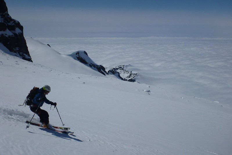 Ross descending Mt. Baker into the clouds
