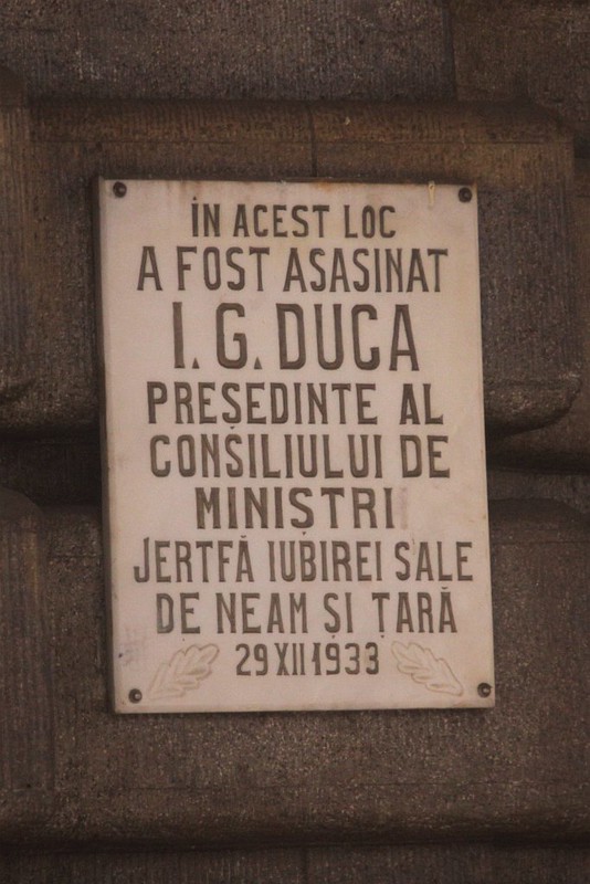 Memorial plaque at Sinaia railway station in Romania