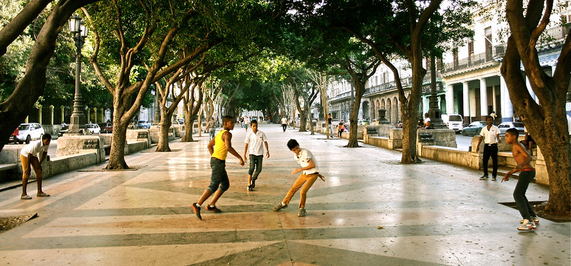 young boys playing on the street