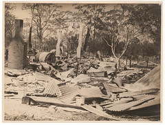 House destroyed by bushfire, New South Wales, late 1920's / photographer Sam Hood