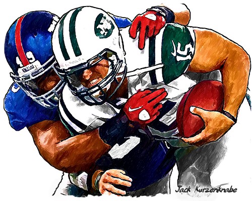 New York Giants Michael Boley and New York Jets Tim Tebow