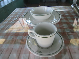 Antique Forest Service dishes - white with green trim