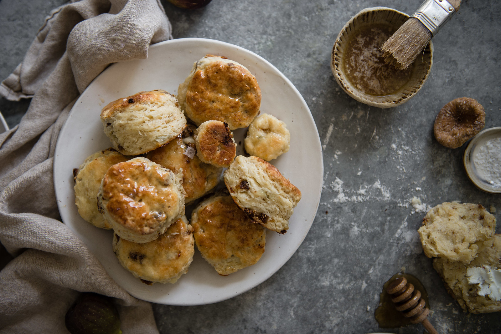 fig, goat cheese, & honey biscuits | two red bowls