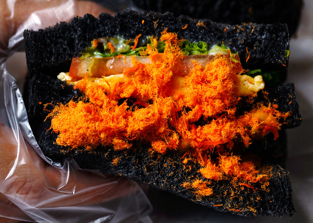 Charcoal Toast Sandwich with Spicy Chicken Floss
