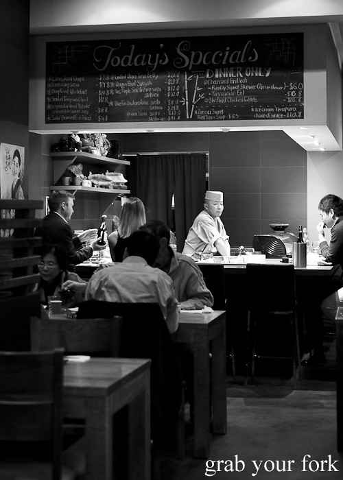 Chef Tomoyuki Matsuya behind the sushi counter at Hana Ju-Rin in Crows Nest Sydney