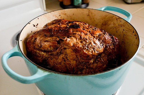 Slow Roasted Pork Shoulder - Partway through cooking