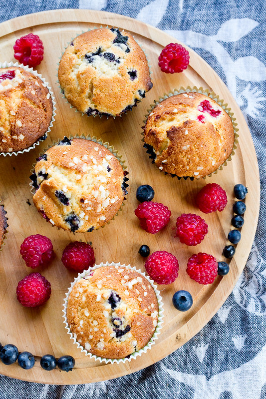  call dishes containing raspberries and blueberries  Berry muffins, fit for the Queen