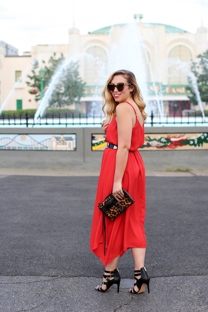 Lulu's Red Mini Dress ASOS Double Buckle Western Belt Black Strappy Sandals Summer Edgy Style Playland Rye Westchester New York Living After Midnite Jackie Giardina Blogger